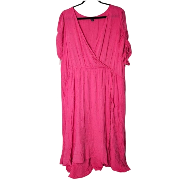 Torrid Swiss Dot Surplice Midi Dress Pink Womens Romantic - Picture 3 of 7